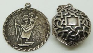 A silver locket and a silver St Christopher