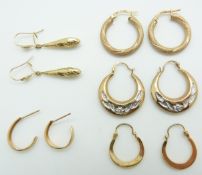 Four pairs of 9ct gold earrings, 3.3g