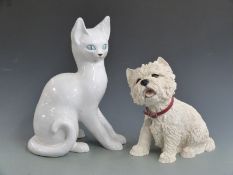 Leonardo Collection dog, height 32cm and a ceramic cat