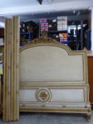 19thC French double bed with carved and gilded decoration, W156 x H156 (headboard)