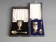 Two cased hallmarked silver christening or egg cup sets, weight of silver 80g