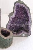 Two large amethyst cathedral geodes and one other, largest measuring 36cm high