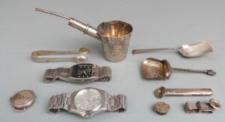 Two hallmarked silver caddy spoons, one Chester 1899 with crown finial, hallmarked silver posy