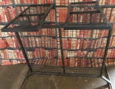 Industrial/haberdashery/shopfitting steel weldmesh ans oak display hanging rail and shelf units, the