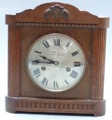 Wurttemberg oak cased mantel clock with reeded decoration to case, Kemp Brothers, Union St.