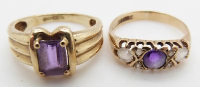 Two 9ct gold rings both set with amethyst, 4.5g