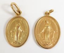 Two 18ct gold religious pendants, 8.6g