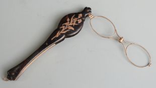 Gold inlaid tortoiseshell lorgnettes, length 15cm