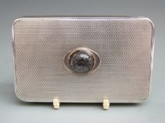 Victorian hallmarked silver sandwich or similar box having engine turned decoration and set with