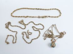 A 9ct gold bracelet, two yellow metal chains (7.9g) and a Victorian charm
