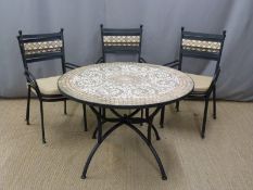 Tile top garden table and six chairs, D110 x H73cm