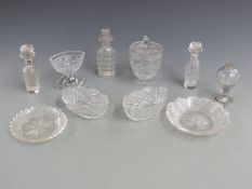 Nine pieces of Georgian/Victorian cut glass including perfume bottles, preserve jar, salts etc.