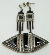 Art Deco silver and marcasite brooch and matching earrings