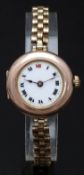 Rolex 9ct gold ladies wristwatch with black and red Roman numerals, gilt minute markers, white