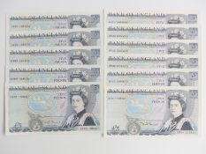Five consecutive 'D H Somerset' UK £5 bank notes. All crisp and uncirculated