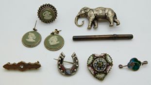A collection of jewellery including Charles Horner brooch set with enamel, Wedgwood earrings and