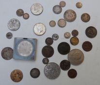 A collection of UK coinage, includes 39g of pre-1920 silver, George III etc, sundry overseas 19thC