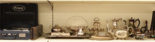 Quantity of silver plated ware including large twin-handled tray, length 60cm, teaware, egg set,