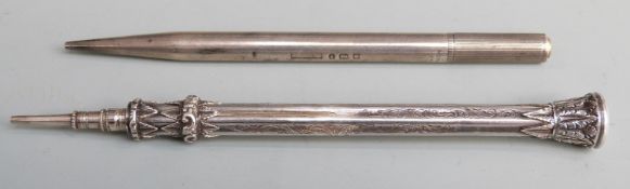 Mordan Everpoint hallmarked silver pencil together with a Victorian pencil with acanthus leaf