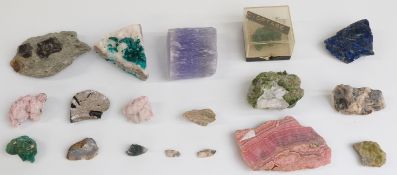 Eighteen various mineral and gemological samples including dioptase, lapis lazuli etc.