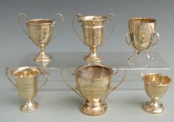 Six various hallmarked silver trophy cups, mostly circa 1920s, tallest 10cm, weight of all six 317g
