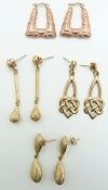 Four pairs of 9ct gold earrings, 6.1g