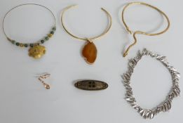 Miracle Viking pendant, Pilgrim necklace with agate pendant, a Trifari necklace, silver gilt serpent