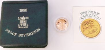 1980 proof gold full sovereign, cased with certificate