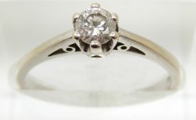 A 9ct white gold ring set with a round cut diamond of approximately 0.3ct, 2.2g, size N