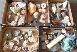 A large collection of mineral samples including quartz, gypsum etc