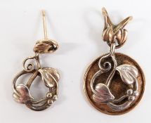 A 9ct gold bicoloured Art Nouveau style pendant and earring, 4.3g