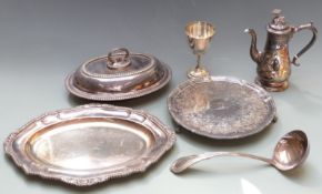 A quantity of silver plate to include salver raised on ball and claw feet, diameter 26cm,