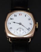Swiss 9ct gold gentleman's wristwatch with inset subsidiary seconds dial, blued hands, Arabic