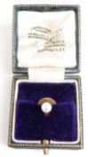 Victorian yellow metal stud set with a pearl, in original Bennett & Co box