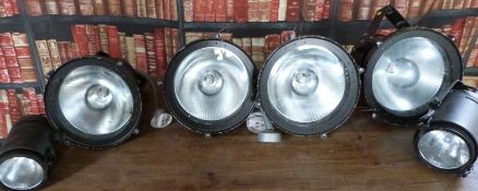 Industrial/haberdashery/shopfitting six heavy industrial lights with integral brackets, largest