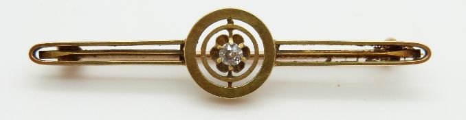 Edwardian 15ct gold brooch set with a diamond, 3.3g