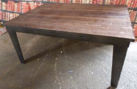 Industrial/haberdashery/shopfitting steel and inset plank top table (in two parts for easy