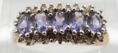 A 9ct gold ring set with turquoise and a 9ct gold ring set with tanzanites and diamonds, 5g