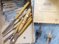 Collection of woodworking and woodcarving chisels etc
