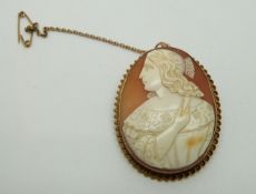 9ct gold brooch set with a signed cameo