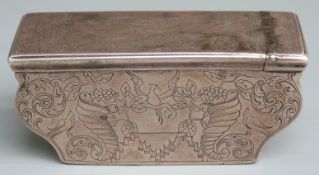 18th/19th century continental white metal snuff or similar box with hinged lid, engraved floral
