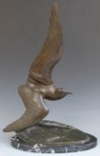 Irenee Rochard (1906-1984) bronze model of a seagull on marble plinth, in the Art Deco style, height