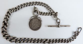 Victorian silver graduated Albert with a 1 shilling fob