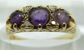 Victorian / Edwardian ring set with amethysts and diamonds, 3.4g, size K