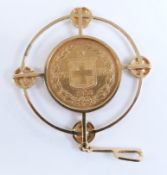 1893 20 Franc coin in 18ct gold mount, 10.7g