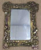 19th/early 20thC floral and scroll decorated mirror, W81 x H101cm