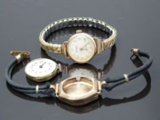 Two 9ct gold ladies wristwatches, one Accurist with gold hands and baton markers and silver dial, on
