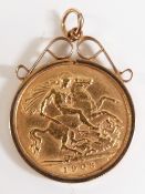 1908 gold half sovereign in 9ct gold pendant mount, 4.82g all in