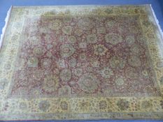Green, red and yellow rug with floral design, 80 x 280cm