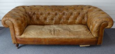 19th/early 20thC brown leather Chesterfield sofa, L200 x D86 x H67cm